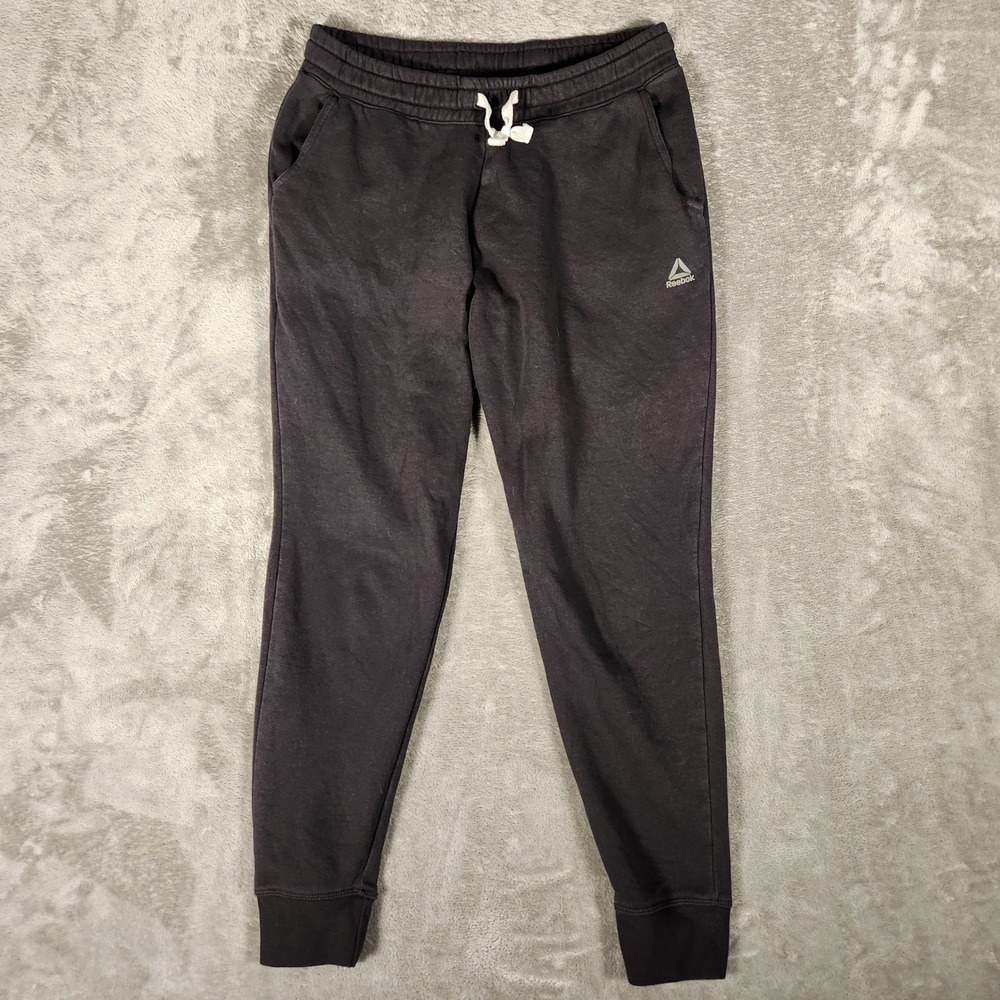 Reebok Sweatpants Women's Small Black Excellent Fleece‎ Joggers BS4155